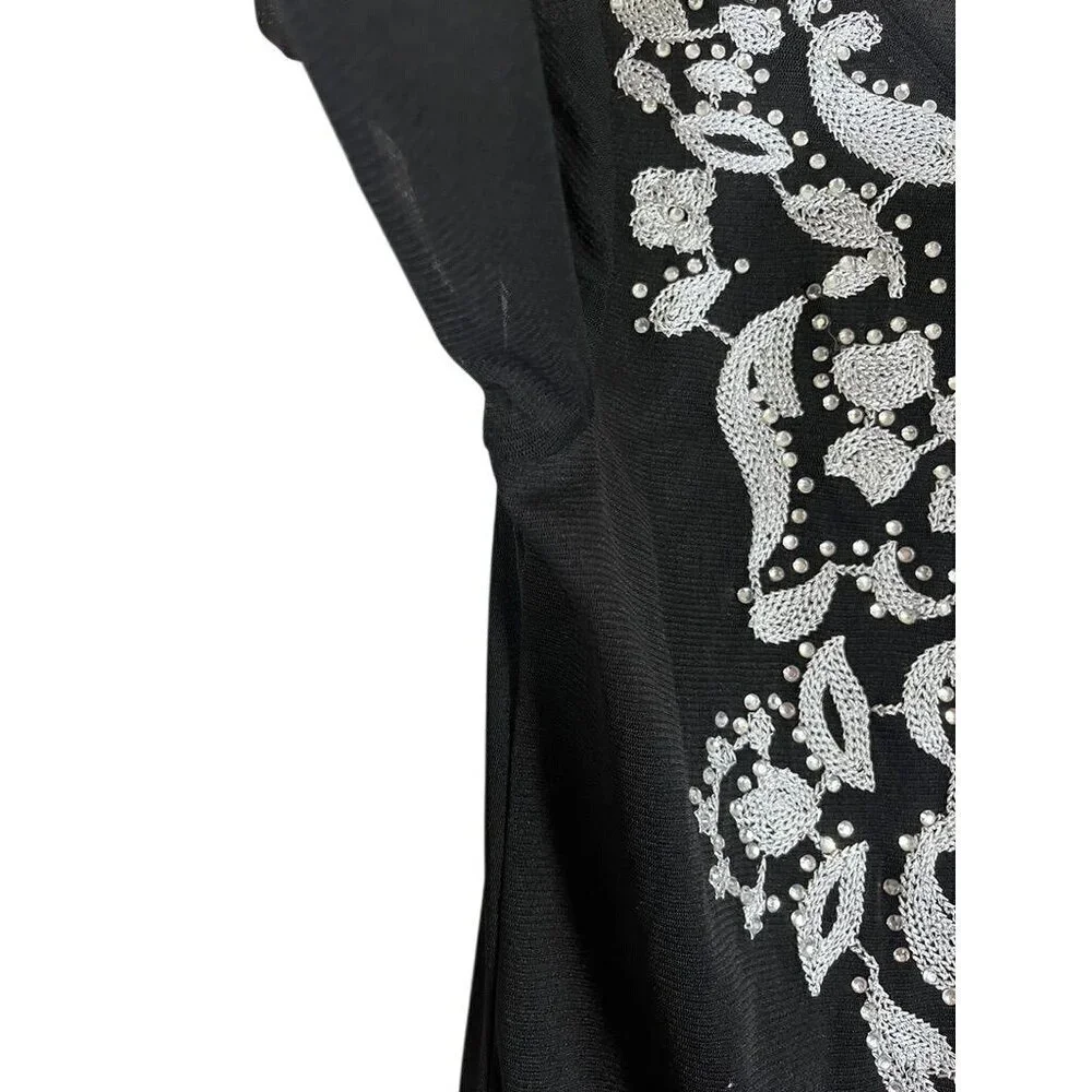 INC Top Women M Black Mesh Floral Rhinestone Y2K Western Fairy Whimsigoth Goth - Picture 7 of 12